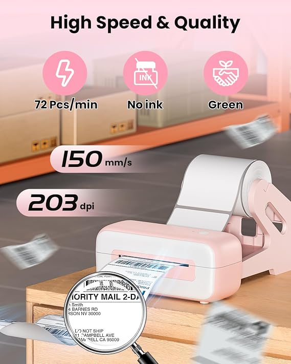 Phomemo 246BT Thermal Label Printer 4x6,Shipping Label Printer Bluetooth,4x6 Postage Thermal Printers for Address,Package,Logo,Compatible with Ebay,Etsy,Amazon,Shopify,etc (Pink)