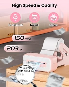 Phomemo 246BT Thermal Label Printer 4x6,Shipping Label Printer Bluetooth,4x6 Postage Thermal Printers for Address,Package,Logo,Compatible with Ebay,Etsy,Amazon,Shopify,etc (Pink)