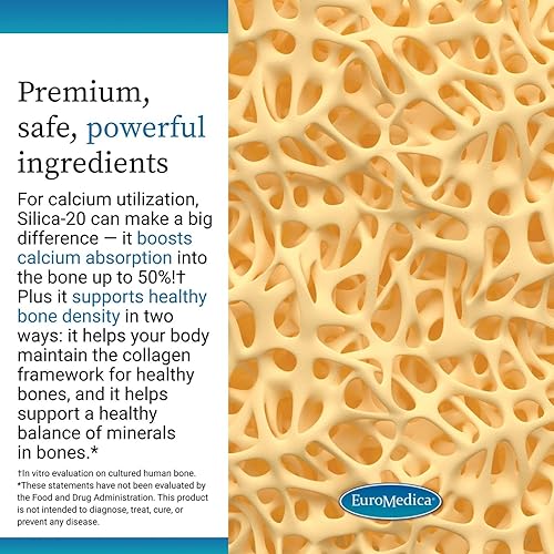 Miniatura 5 de EuroMedica Silica-20, 60 tabletas  Optimiza el colágeno, apoya la densidad ósea saludable + cabello, piel y uñas  Sin OMG, vegano  30 porciones