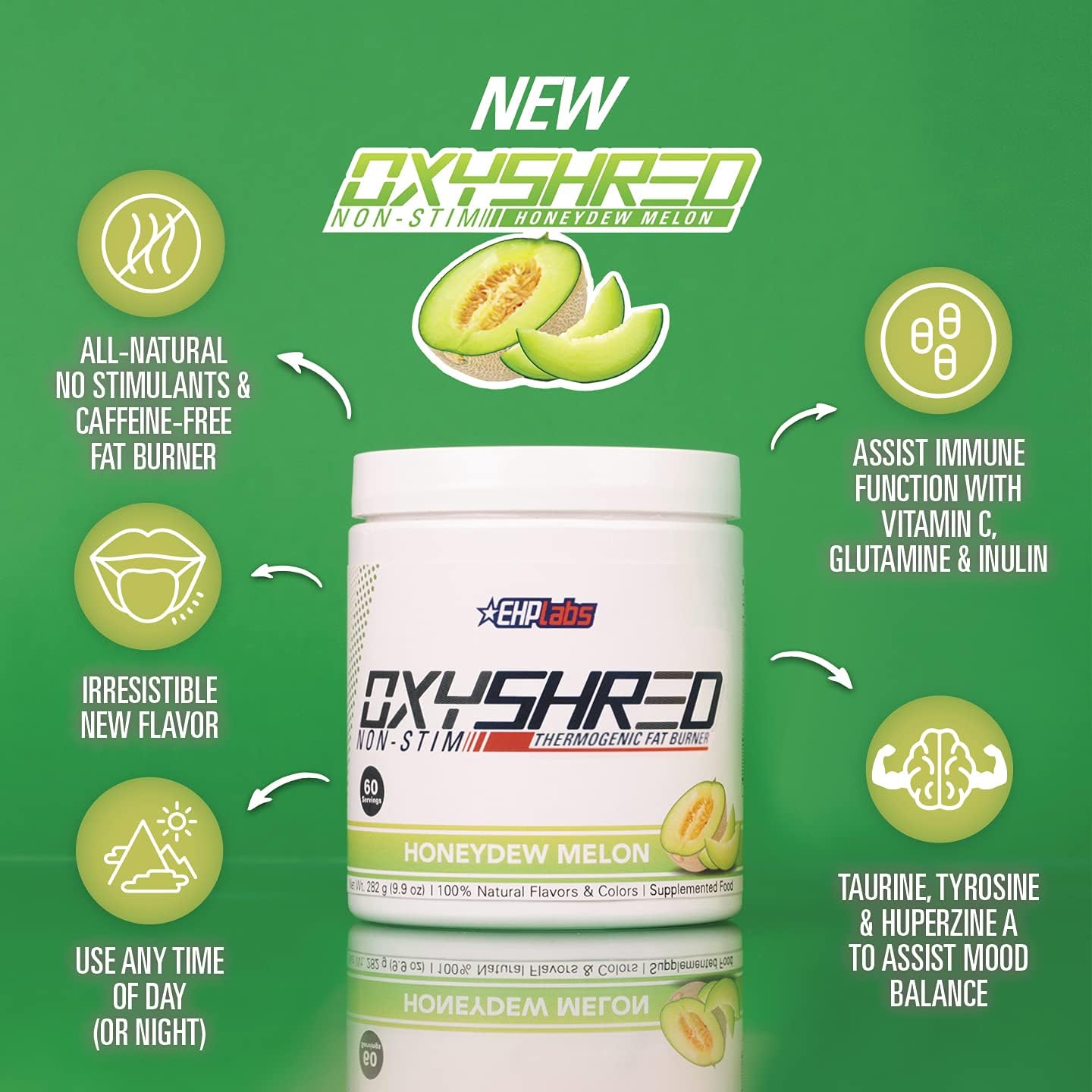 EHPlabs OxyShred Non-Stimulant Shredding Supplement - Promotes Shredding, Energy Booster, Pre-Workout, Mood Booster - Honeydew Melon