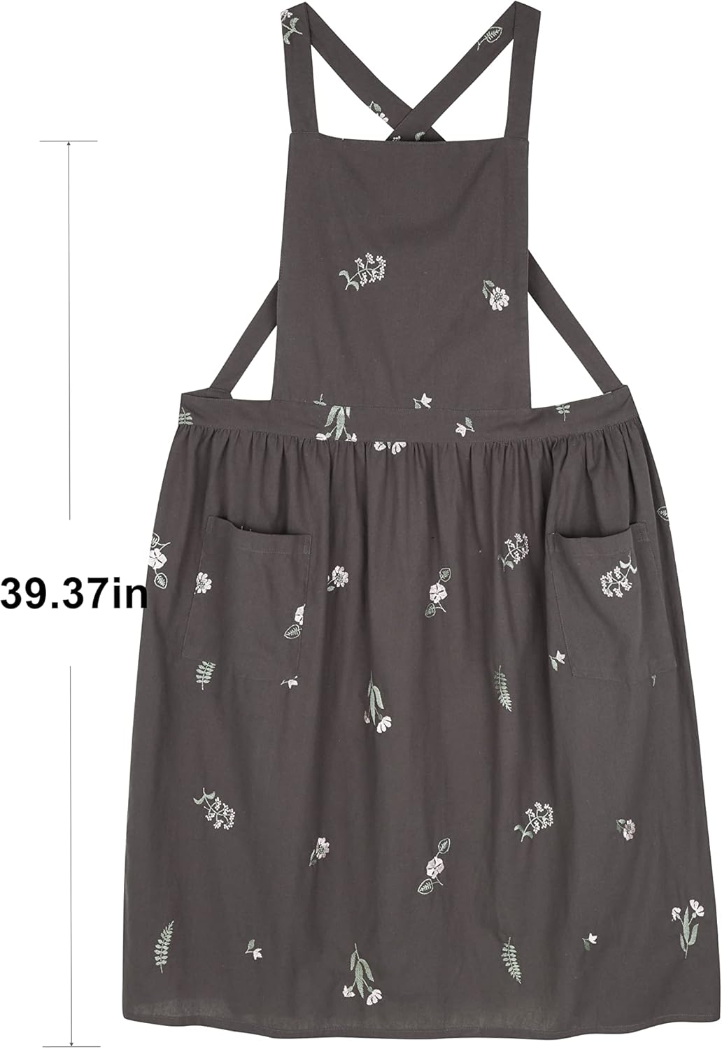 Pinafore Apron Dress,Japanese Cotton Linen Cross Back Apron for Women with Pockets,Cooking Apron,Gardening Apron - Image 7