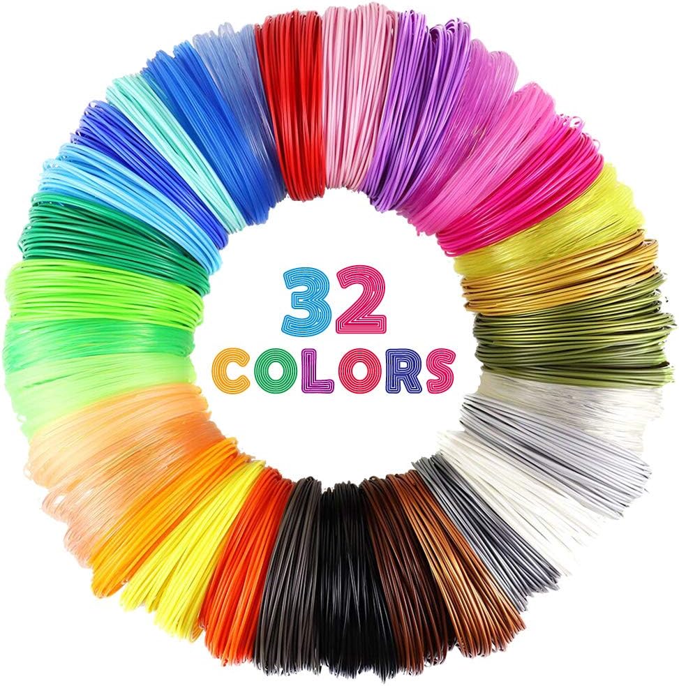 MIKA3D 32 Colors 3D Pen PLA Filament Refills, Each Color 10 Feet, Total 320 feet, Pack with 4 Finger Caps