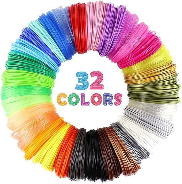 32 Colors 3D Pen PLA Filament Refills, Each Color 10 Feet, Total 320 feet, Pack with 4 Finger Caps by Mika3D