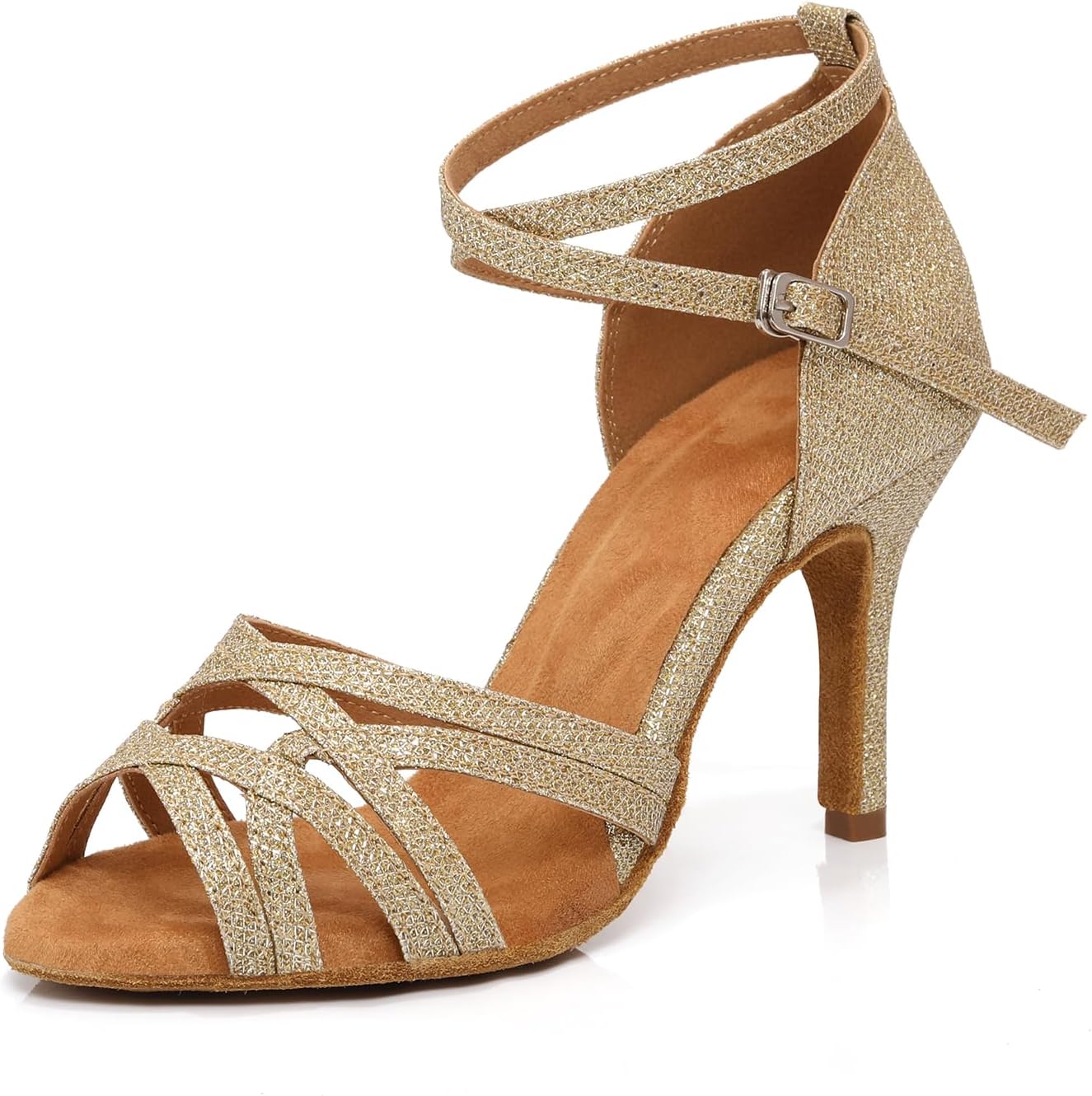 Latin Ballroom Dance Shoes for Women Salsa Dance Heels Suede Sole Open Toe Bachata Parties Wedding Performance Professional 3 1/3 inch Dancing Heels
