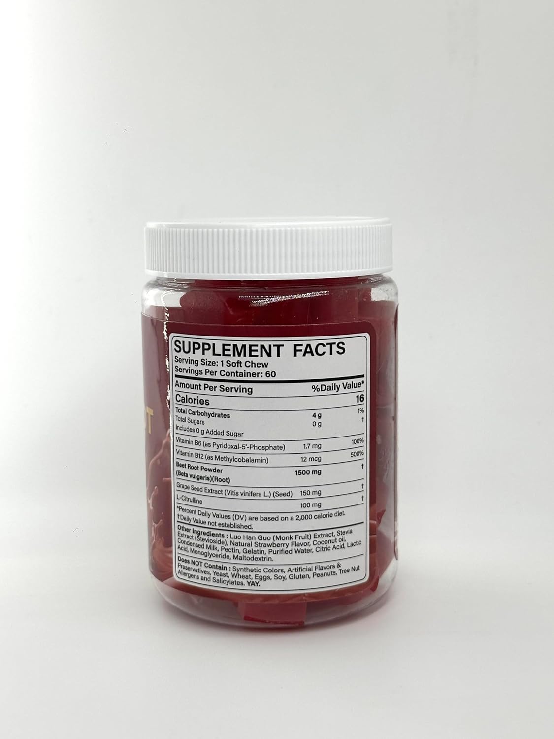 NEVISS Beet Héāŗt Chews 1500mg, Nitric Oxide and Blood Préssũre Support, 5 in 1 Beets Supplements w/Grape Seed, L-Citrulline, Vitamin B6 & B12 for Energy & Circulation Support, 60 Chews, Sugar-Free