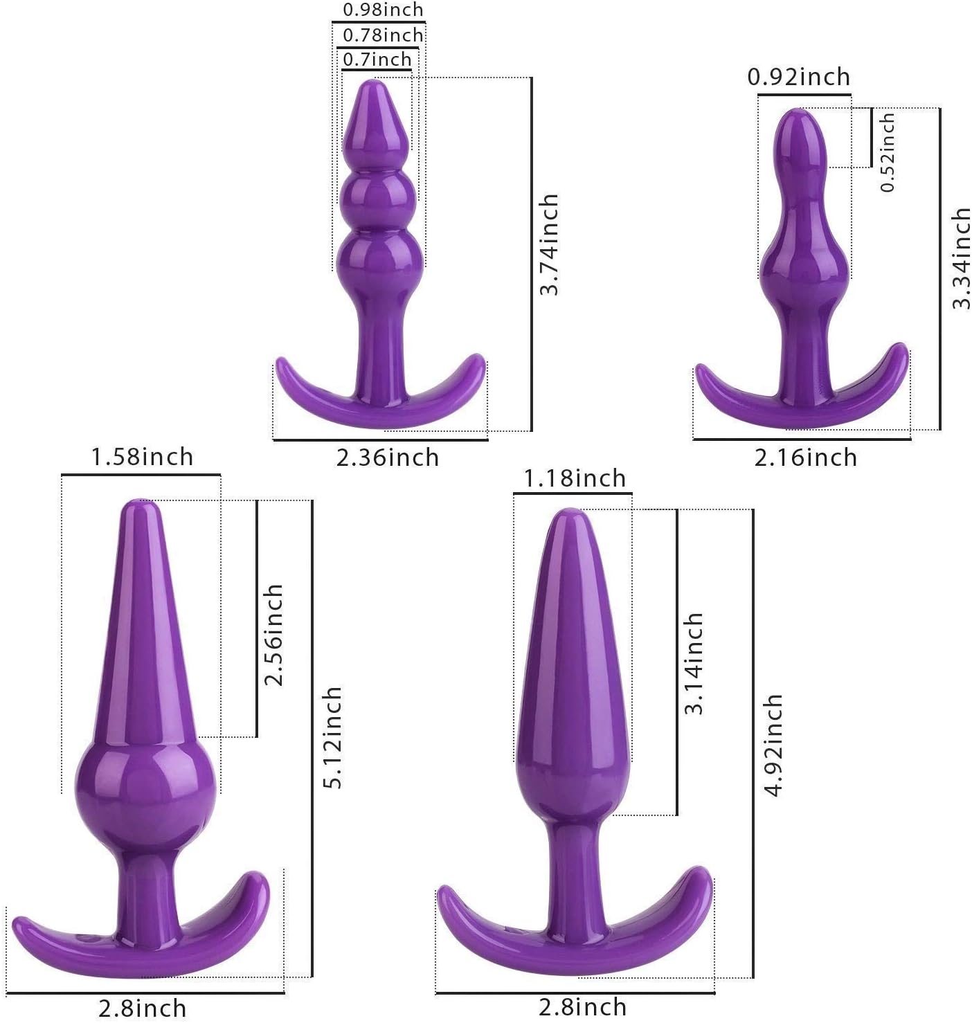 Womens Stimulator Best Idea for Gift T Shirt 4Pcs/Set Anales Trainer with T-bar Base - Amal Plug Beginner Starter Kit Toys for Women and Men Purple