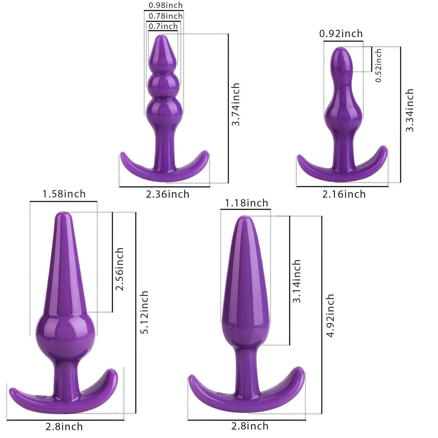 Womens Stimulator Best Idea for Gift T Shirt 4Pcs/Set Anales Trainer with T-bar Base - Amal Plug Beginner Starter Kit Toys for Women and Men Purple