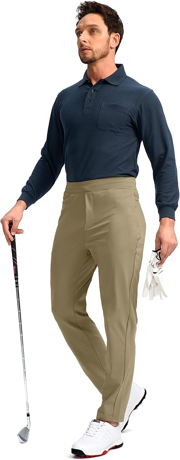 Pudolla Men's Golf Pants Stretch Sweatpants with Zipper Pockets Slim Fit Work Casual Joggers Pants for Men - Image 6