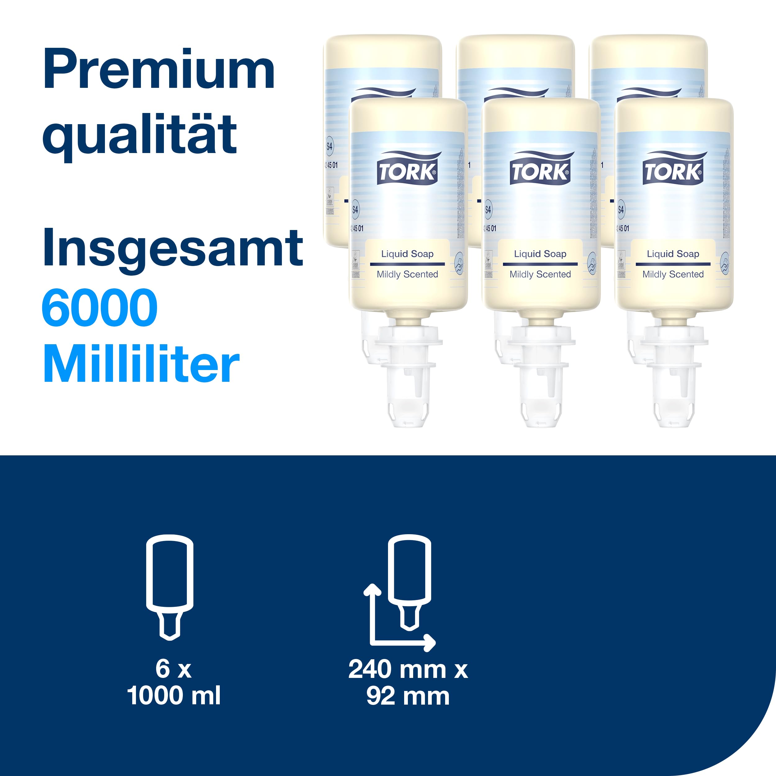 Tork Mild Duftende Hand Flüssigseife S4, frischer Duft, 6 x 1.000 ml, 424501