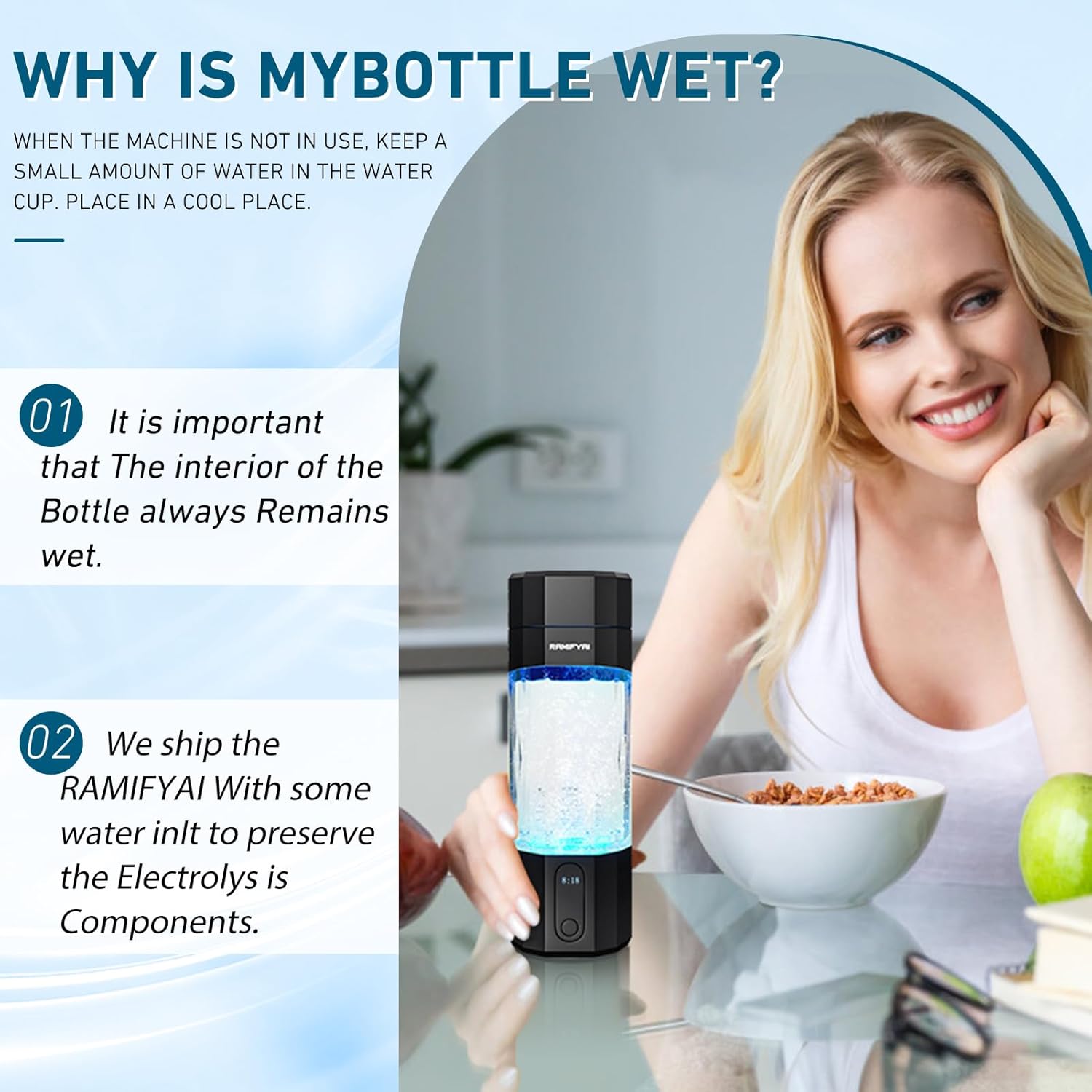 10000PPB Hydrogen Water Bottle Seven Colorful Light Double Anti-Slip and Leak-Proof Hydrogen Water Generator with Pressure Relief Valve (Black)