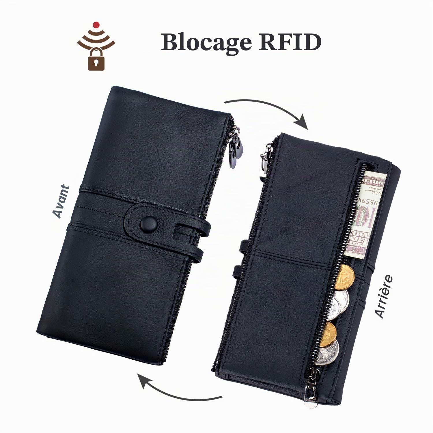 Roulens Portefeuille en Cuir véritable pour Femme Portefeuille Femme Cuir Porte Monnaie Porte-chéquiers Porte-Cartes pour 13 Cartes