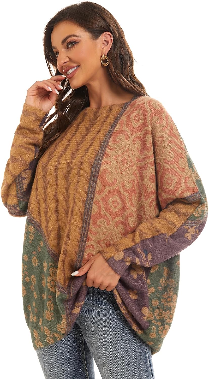 Women's Boho Christmas Sweater, Oversized Long Sleeve Graphic Knit Pullover, Loose Fit Casual Top with Drop Shoulder - Image 7