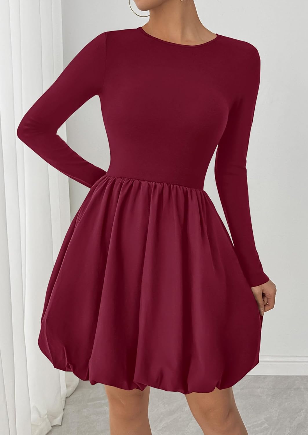 PRETTYGARDEN Fall Dresses for Women 2026 Casual Long Sleeve Bubble Cute Crew Neck A Line Mini Short Dress with Pockets - Image 4