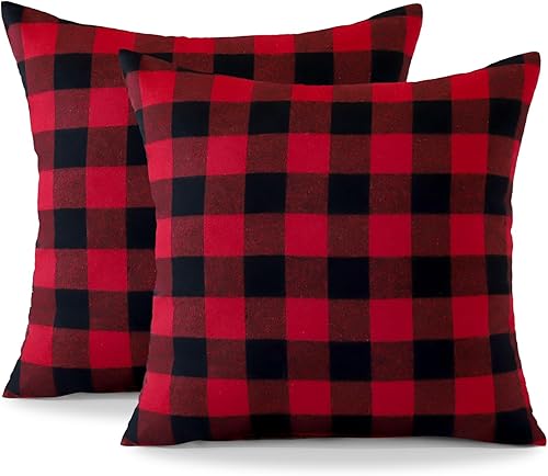 Miniatura 6 de OTOSTAR Paquete de 2 fundas de almohada clásicas de lino a cuadros navideños de 16 x 16 pulgadas, fundas de cojín cuadradas suaves para decoración