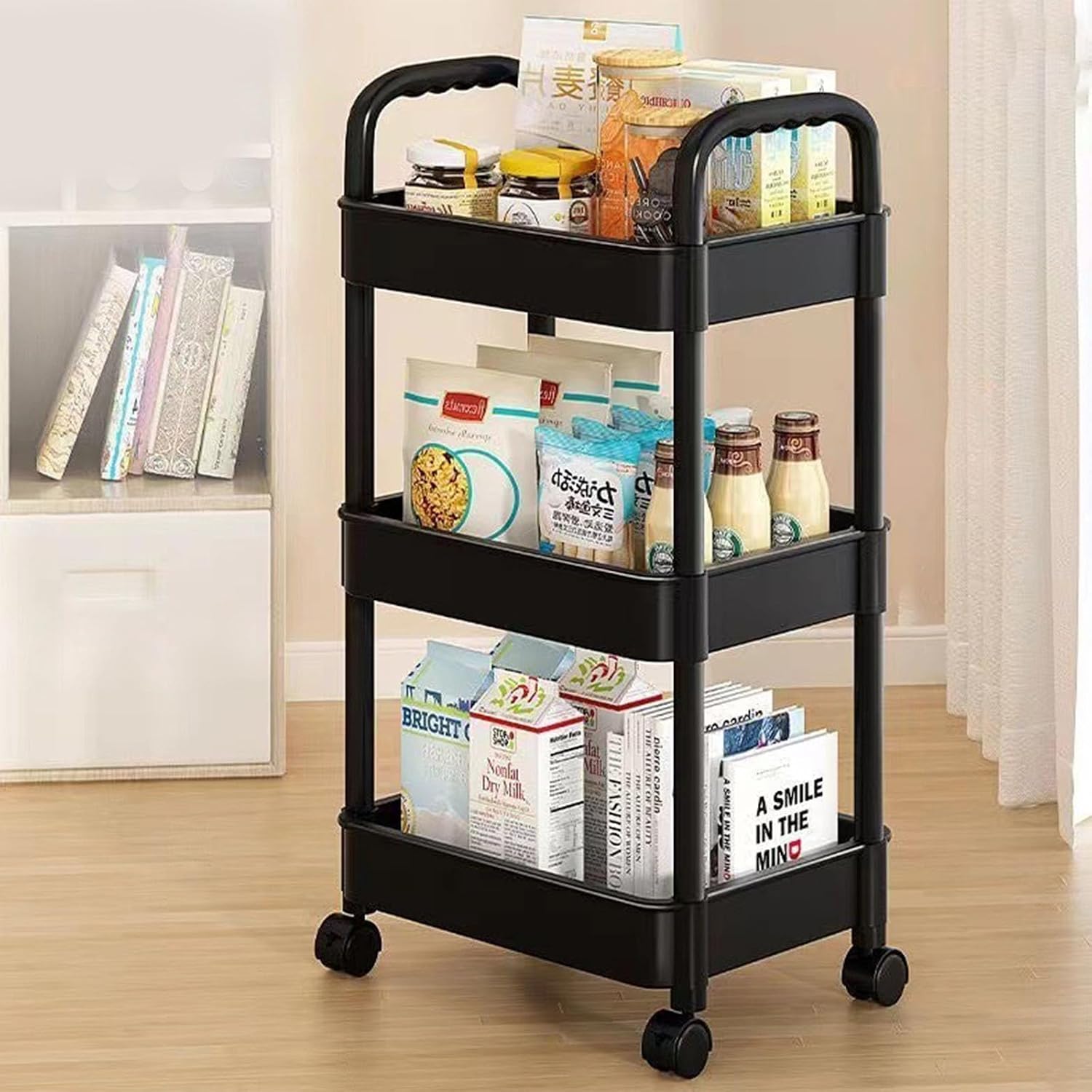 Multipurpose Utility Cart with 3 Shelves Practical Mobile Storage Rack Kitchen Pantries Organizers for Home Storage Organizers for Kitchen