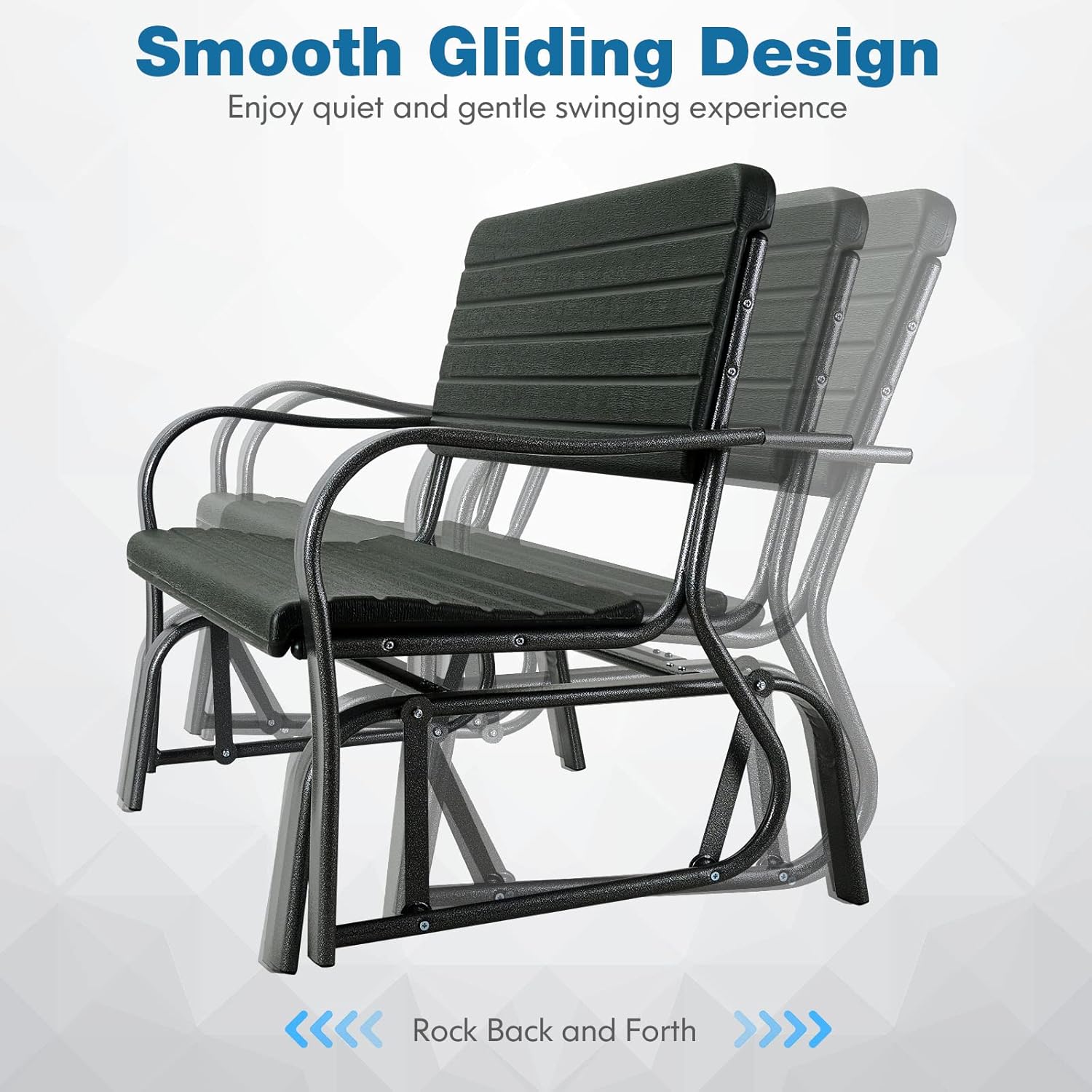 Giantex Outdoor Gliders for Outside Patio - Porch Glider w/Steel Frame, Weather Resistance HDPE Back & Seat, 600Lbs Capacity Loveseat, 2-Seat Rocker for Deck, Yard, Lawn, Outdoor Glider Bench (Black)