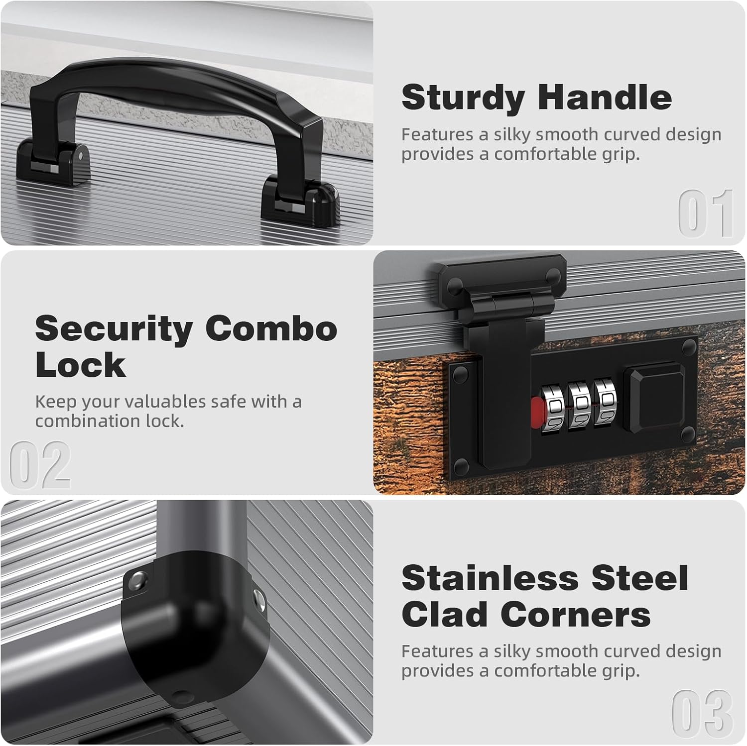 Glosen security lock box with code medicine lock box for Personal Items (Size Small 10inch-Black) Lockable Dorm Storage Trunk with code Lock,Briefcase