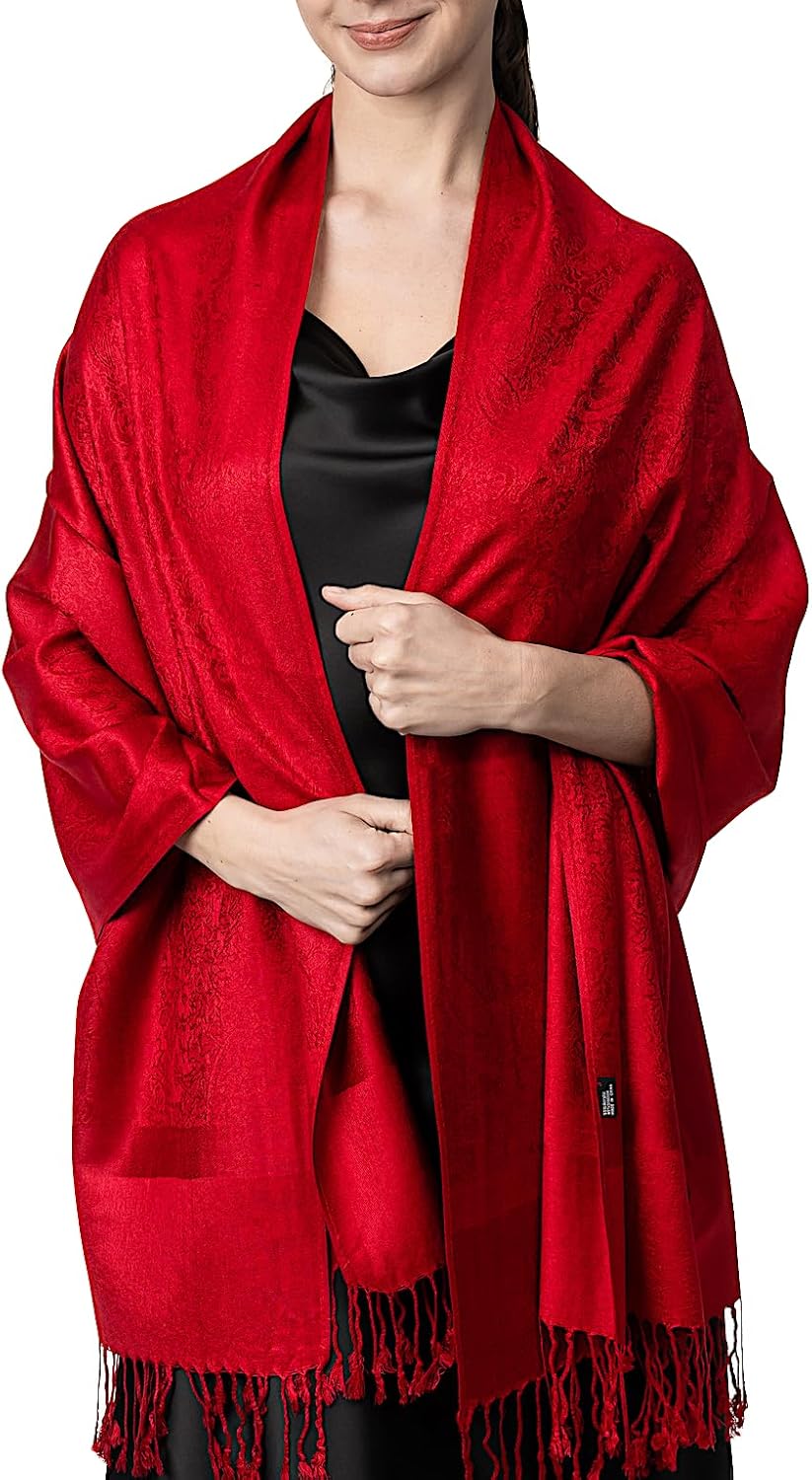 Achillea Two-Tone Vintage Paisley Pashmina Scarf – Lightweight Wrap & Shawl for Dresses, Weddings, Travel, All Seasons