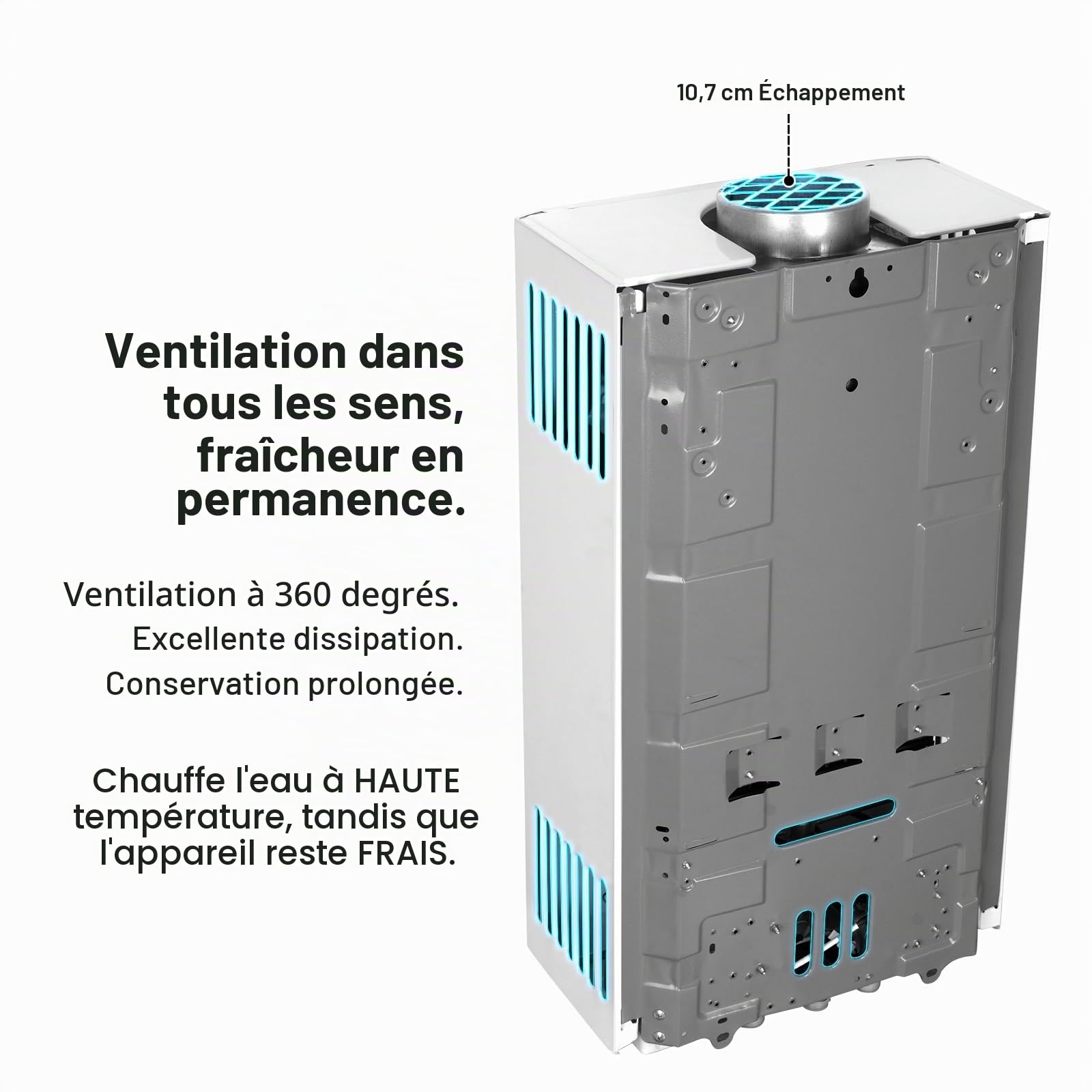 Xverycan Chauffe eau Gaz 12 LPM, 24 KW Chauffe eau Instantané GPL, Fonctionne dès 0,25 Bar de Basse Pression, Double Allumage, Mode Saison pour Économiser le Gaz, pour Maison et Camping Car