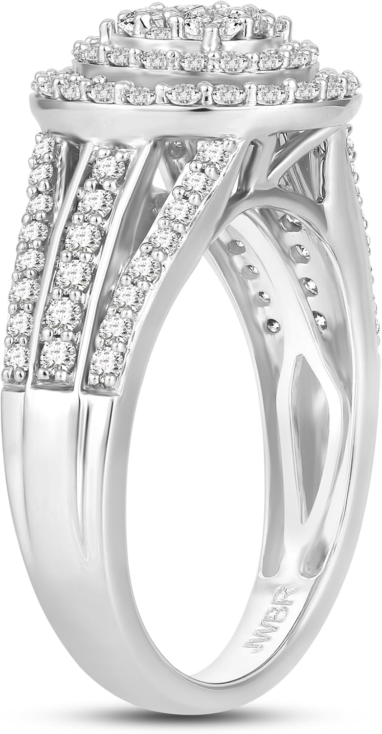 Jewelili 925 Sterling Silver Diamond Ring for Women | 1.0 CTW Double Halo Wedding Engagement Rings | H Color I1 Clarity | Lab Grown Diamond Ring | Size 6,7 & 8