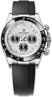 Pagani Design Men's Quartz Watch Simple Style High Precision Chronograph Waterproof Ceramic Bezel Stainless Steel Chain