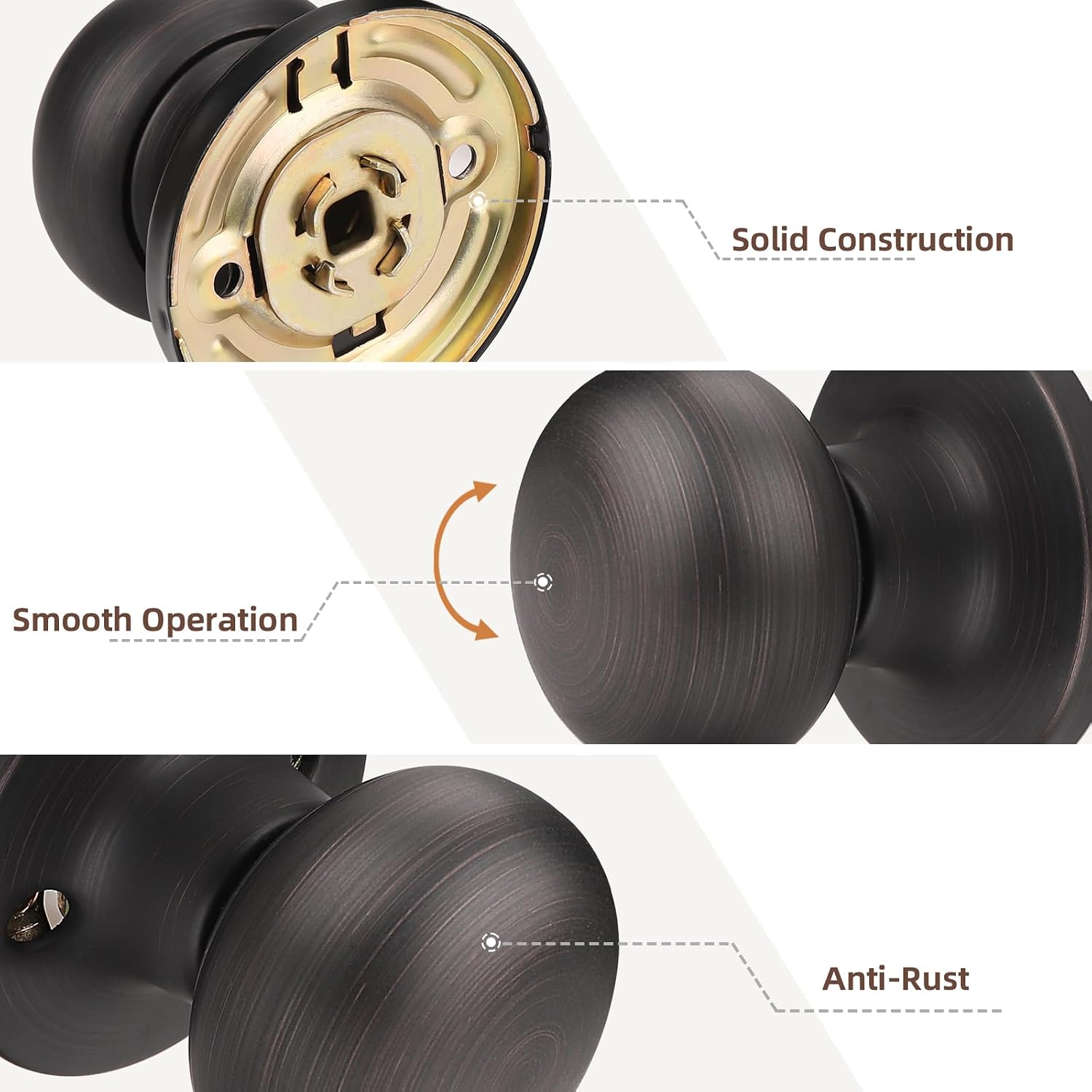 GOBEKOR 4 Pack Passage Door Knobs Oil Rubbed Bronze Round Interior Door Knob with Lock Closet Door Knobs Keyless Passage Knob Door Hardware