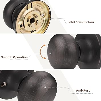 GOBEKOR 8 Pack Oil Rubbed Bronze Passage Door Knobs Round Interior Door Knobs with Lock Passage Knobs Keyless Closet Door Knob Modern Door Hardware
