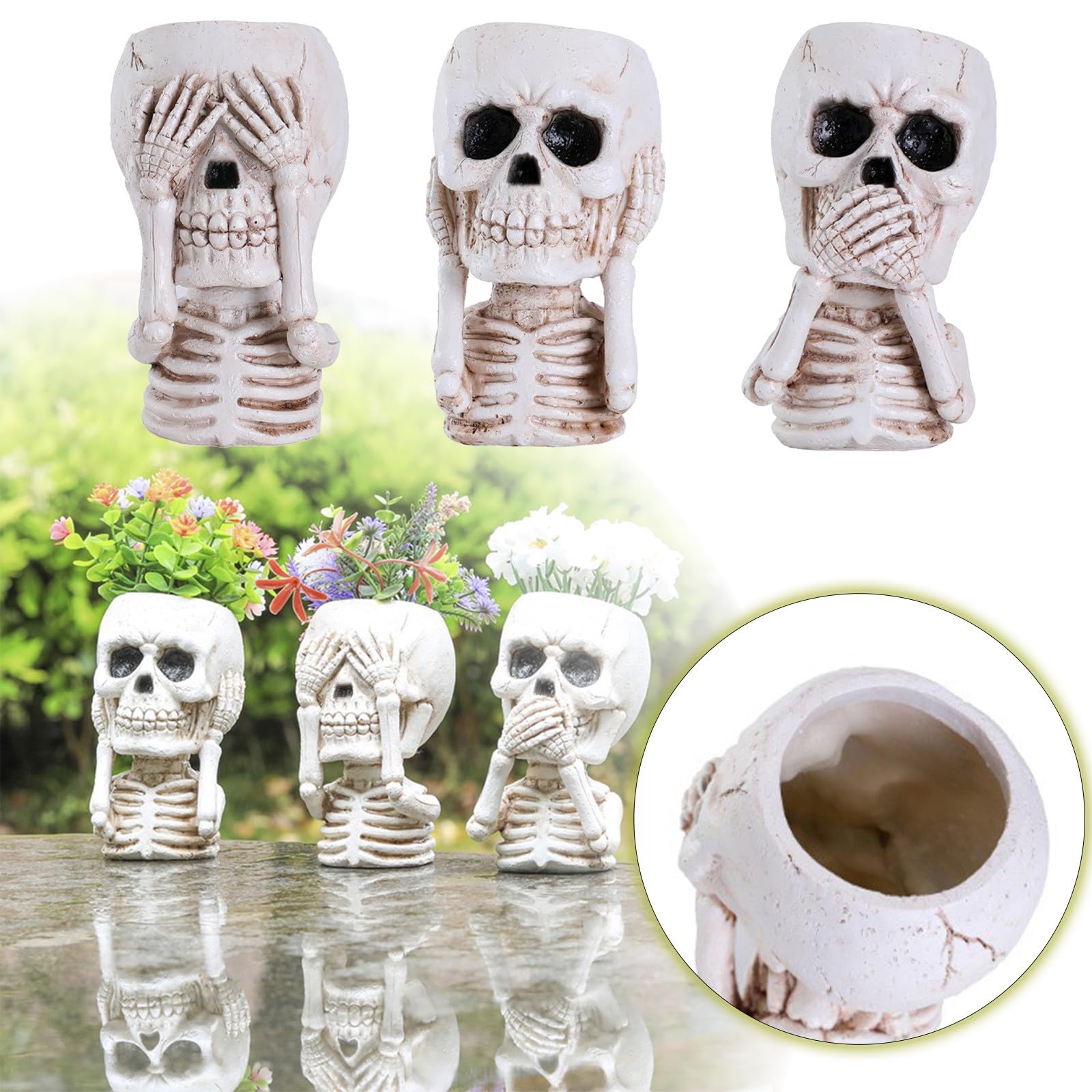 GPAHRRDNIJ Macetero De Calavera Con Medio Cuerpo, Maceta De Esqueleto Humano De Resina, Adorno De Estatua De Halloween, Maceta De Calaveras Para Suculentas Para Decoración De Jardín Al Aire Libre (no