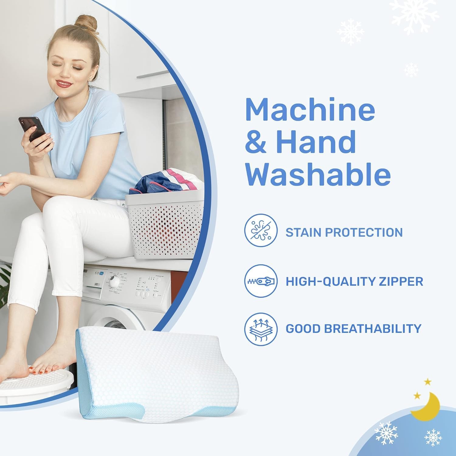 Derila Queen Size Memory Foam Pillow & Cooling Pillowcase | Optimal Temperature Control for Your Perfect Sleep. Neck Contoured Support Pillow Improves Sleep