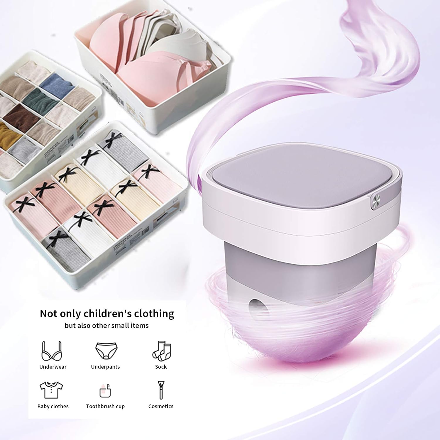 Suреr Chеар 🛒 Portable Mini Folding Washing Machine, Magic Foldable Small Clothes Washing Machine Washer Laundry Tub Wash Machine for Travelling Apartment Dorm The Third Generation Double Blue Light Design(Pink)