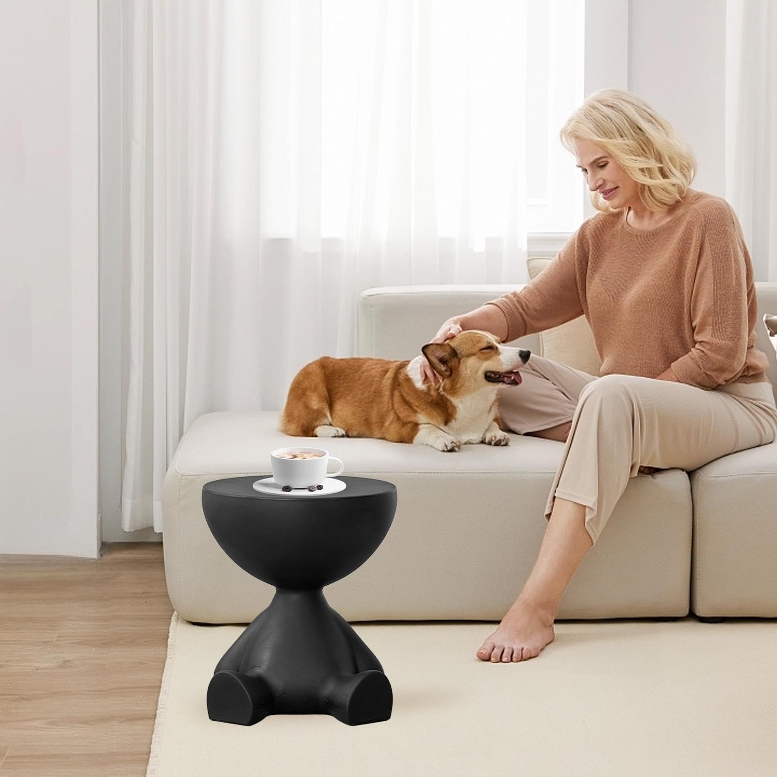 Table d'appoint en forme de c,table basse ronde,bout de canapé,en mdf,38x55cm,blanc