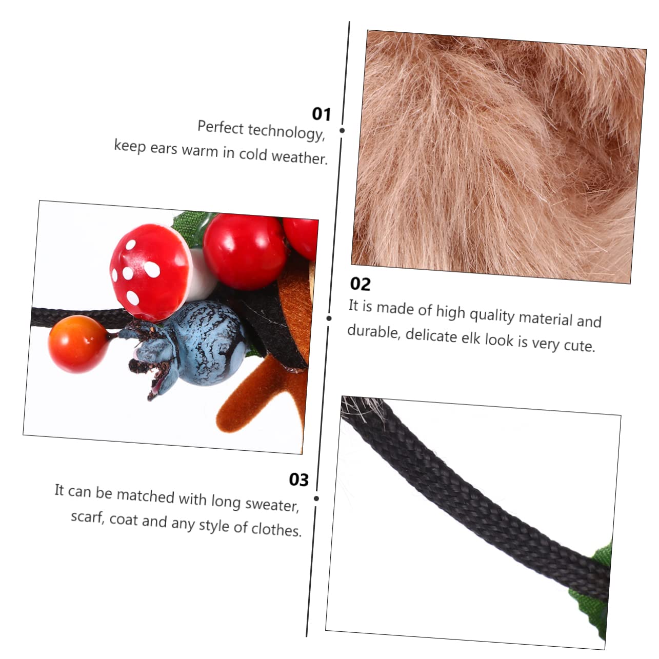 PartyKindom Christmas Cat Ears Antlers Headband Winter Earmuffs Ear Muffs for Girls Elk Headdress Warm