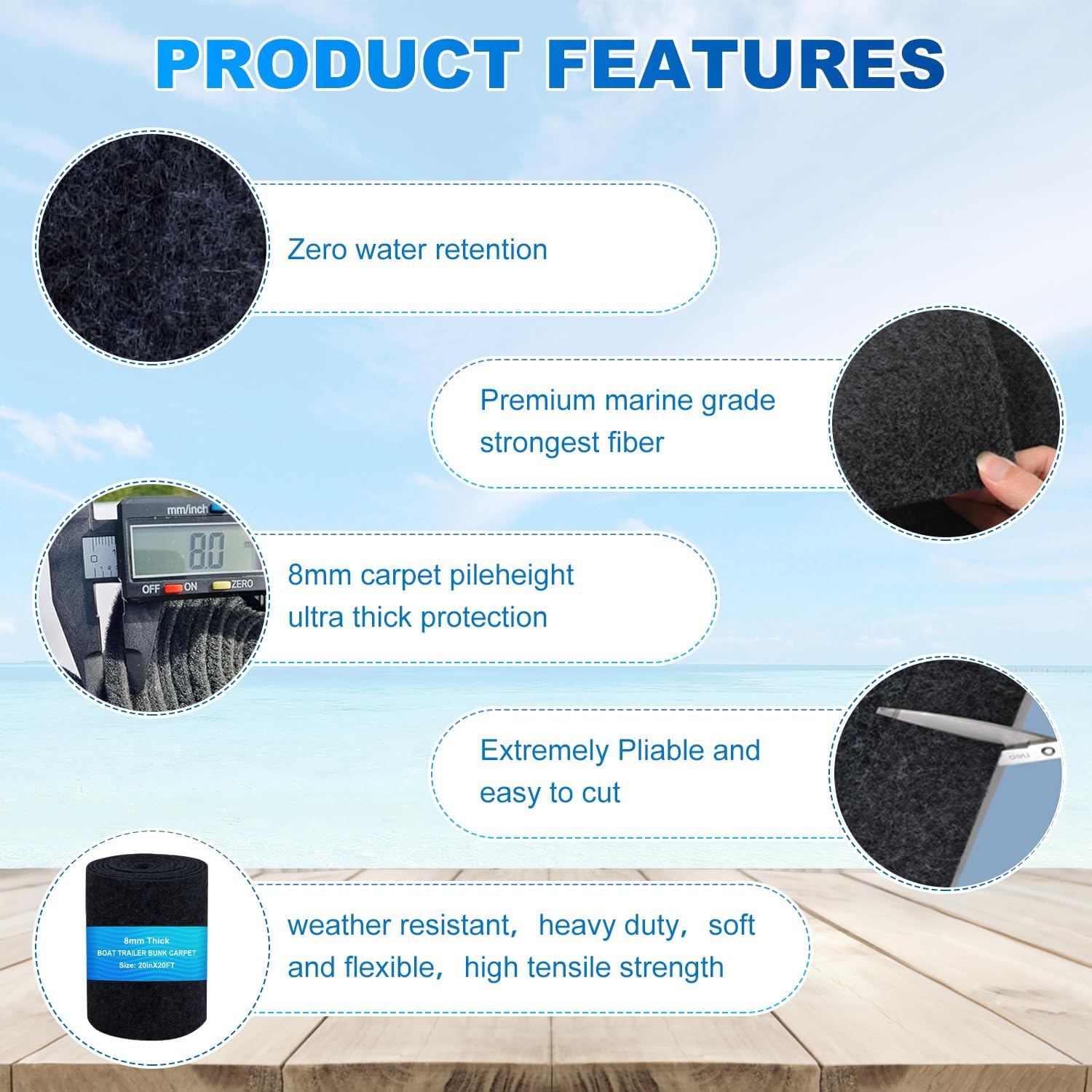 Thicken Boat Trailer bunk Carpet,20inchx20FT- 25oz, Marine Carpet Built for Unrivaled Durability and Heavy-Duty,Accessories Parts Replacement Padding for Outdoor