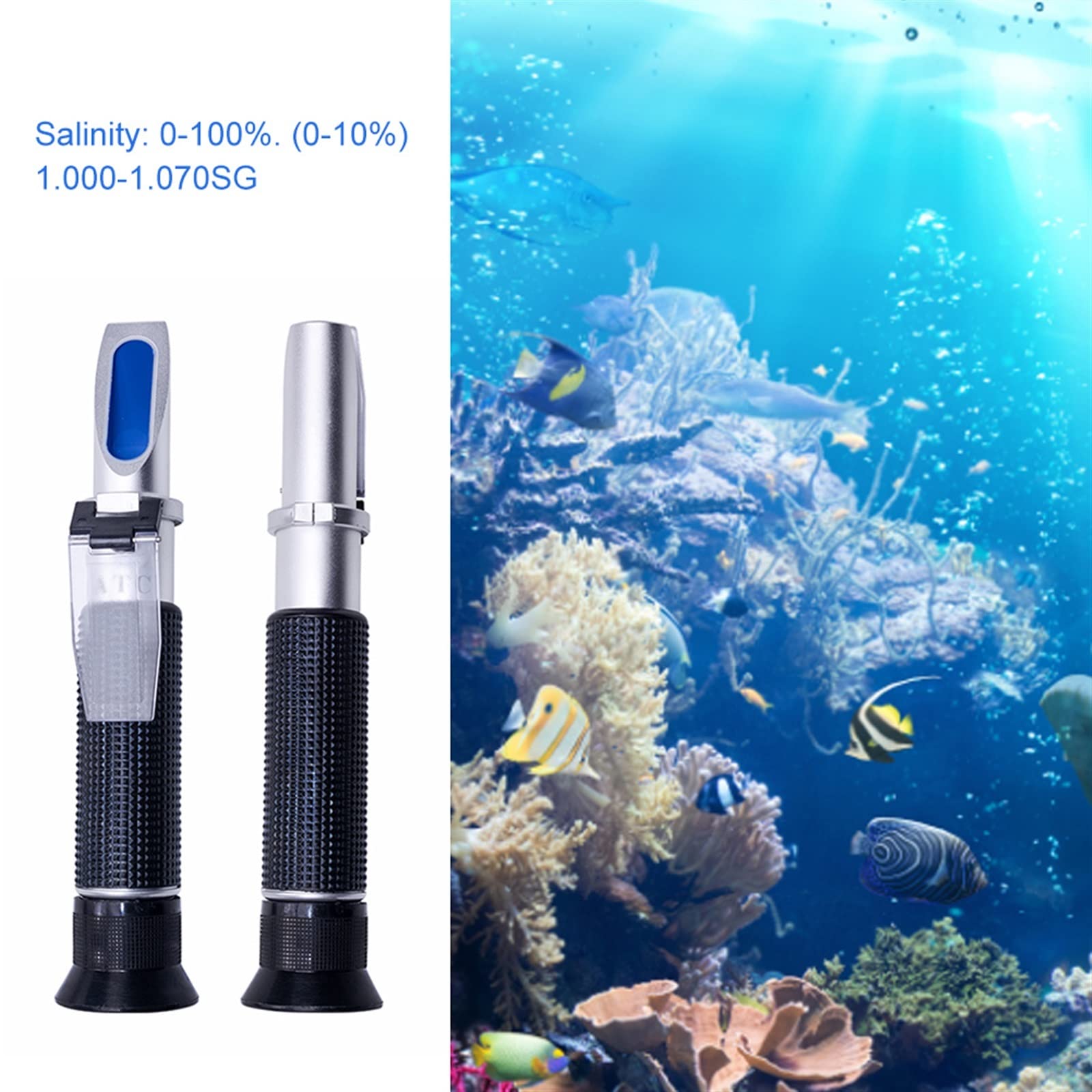 Refractometer, Refraktometr zasolenia ręcznego zasolenia ATC 0-100% 1.000-1.070 Salinometr stężenia soli morskiej na akwarium,for Home(Copper core)