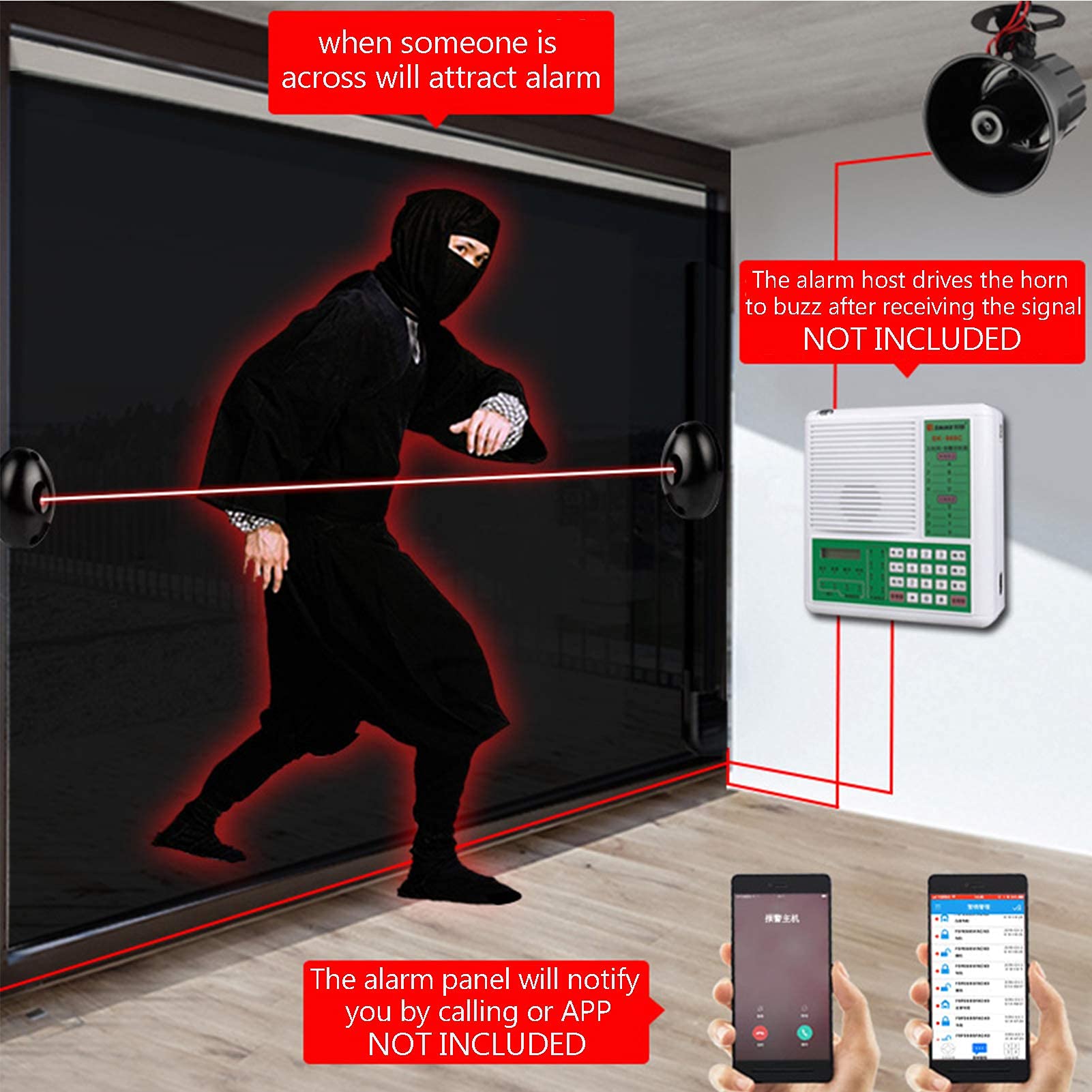 Sensor infrarrojo de Barrera Ligera, Sensor de células fotográficas infrarrojas DC 12/24 V sensores de Seguridad universales para Puertas y Puertas de Garaje automáticas