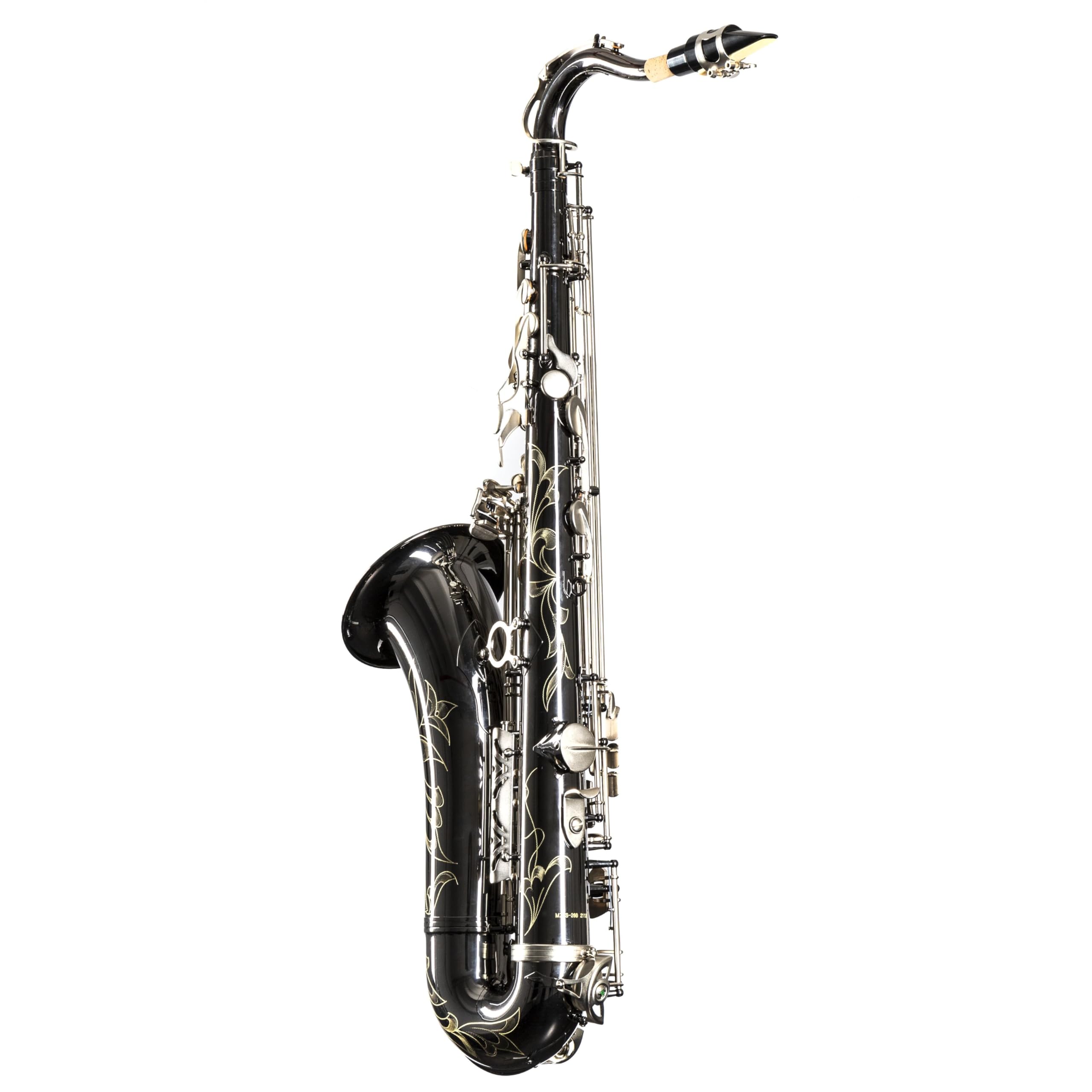 Monzani MZTS-260 Tenor Saxophon, Schwarz Lackiert, Messingkorpus, Bb Stimmung, Inklusive Mundstück, Wischer, Koffer mit Rucksackvorrichtung, Tragegurt, Graviertes Design