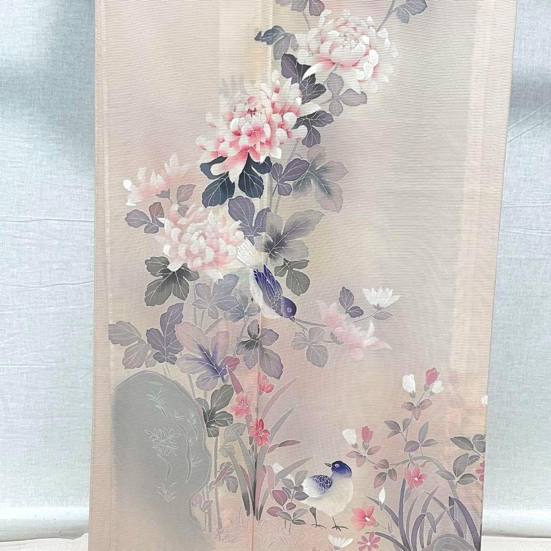 D464 夏着物　訪問着　友禅　花模様　一つ紋　薄ピンク　絽　正絹　未使用極美品 D464 夏着物 訪問着 友禅 花模様 一つ紋 薄ピンク 絽 正絹