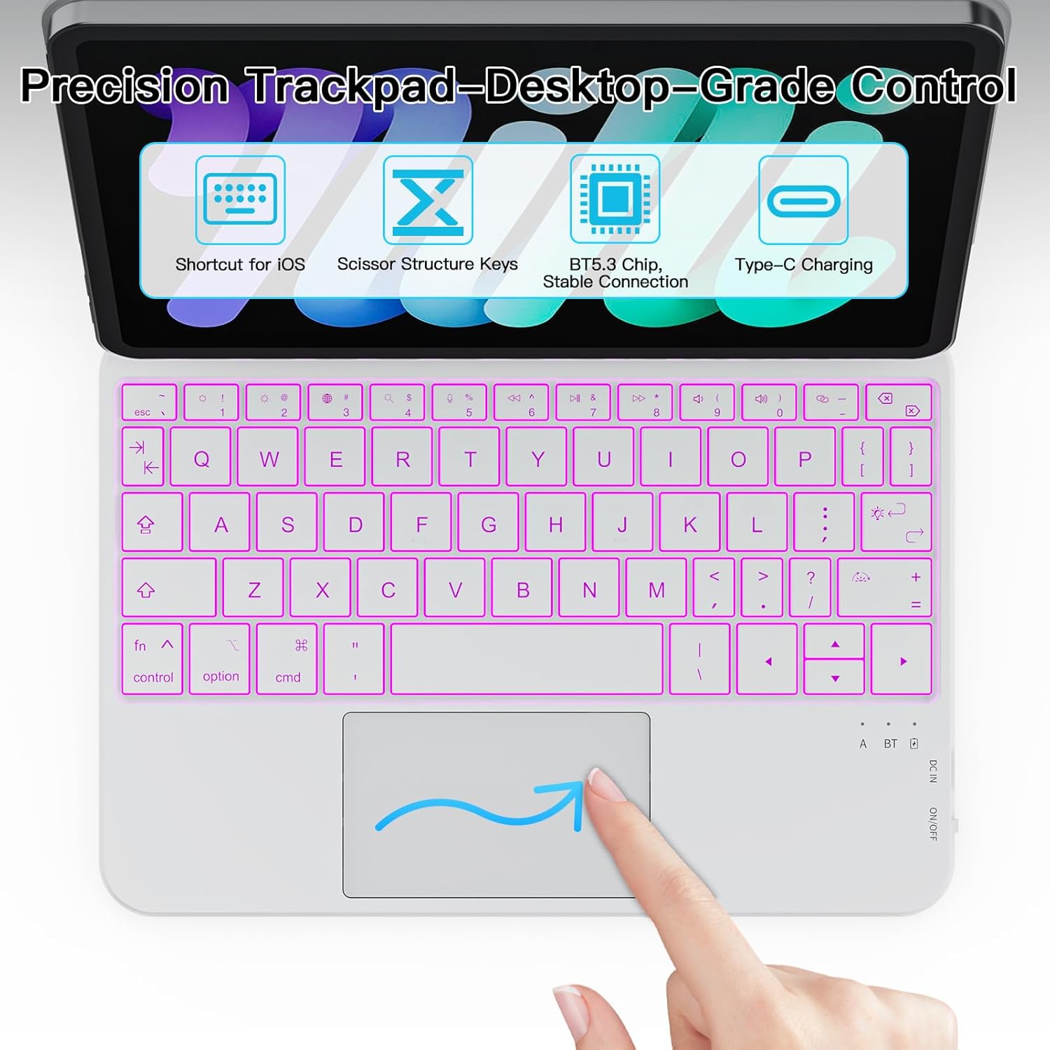 for iPad mini 7 (A17 Pro, 2024) & Mini 6 (2021) Case with Keyboard, 11-Color Backlit with Smart Trackpad, Magic-Style Keyboard Case for iPad mini 7th 6th Gen 8.3-inch, White