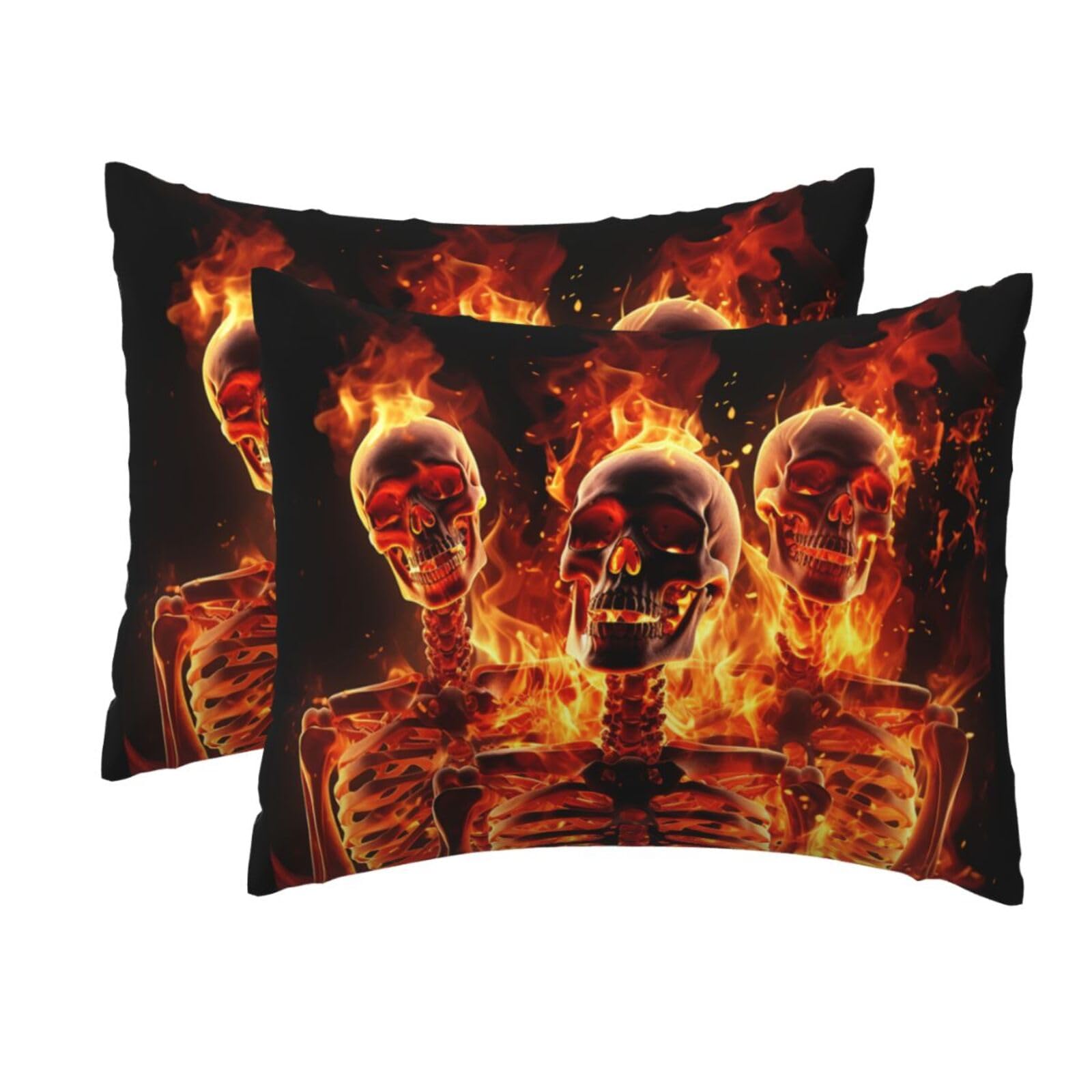 2 Pack Standard Size Pillow Cases for Hair and Skin Soft Breathable Pillow Case Covers with Hidden Zipper fire Skeletons Pillowcase 20x26 Inches Pillow Cover for Sleeping Gift