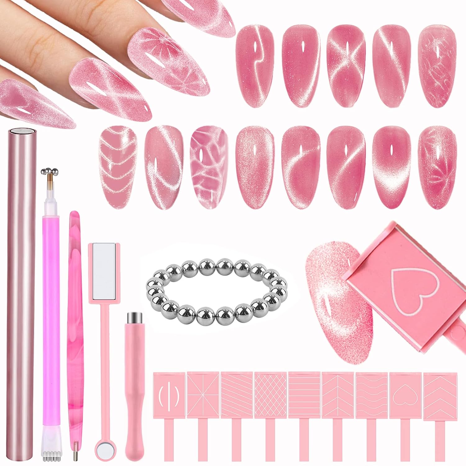 Cat Eye Nail Magnet Tool, 34pcs Cat Eye Magnet for Nails, Strong Magnetic Gel Nail Polish Magnet, Cat Eye Magnets Tool Nail Art Tool for DIY Nails Design Nail Art Accessories