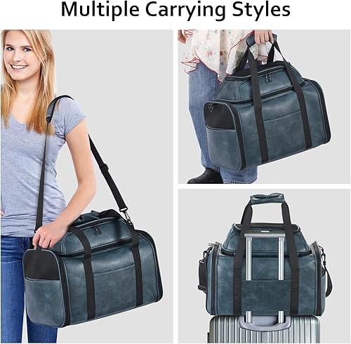 Miniatura 28 de Transportador de mascotas expandible con parte superior de cuero prémium para perros pequeños y gatos de menos de 15 libras, bolsa de viaje de lujo