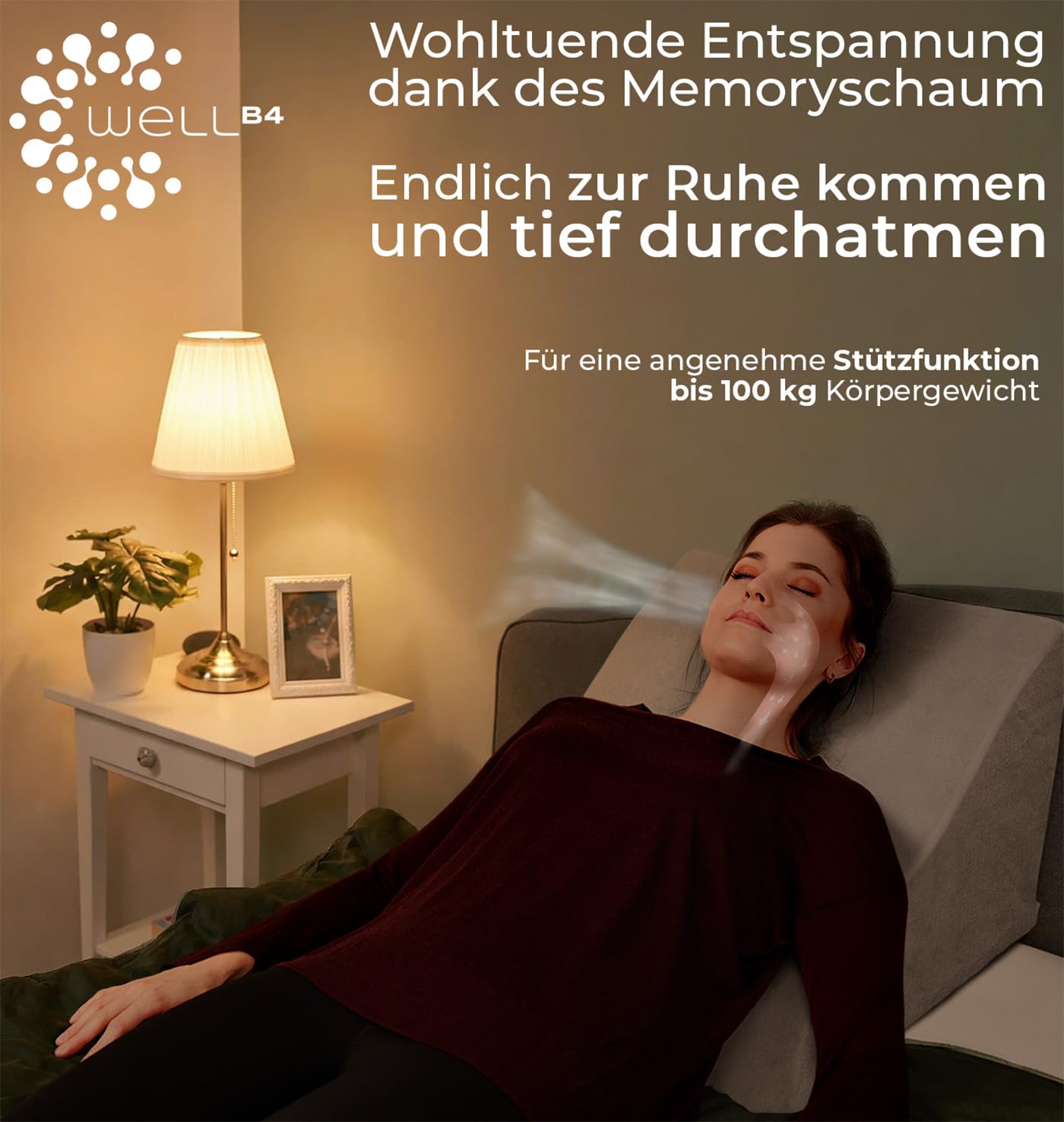 Lesekissen für Bett und Sofa, Bequemes Rückenkissen mit Memory Foam, Reflux Kissen verwendbar als Keilkissen Bett, Bettkissen Rückenlehne oder Kopfende, Gemütlicher Bettkeil als angenehme Rückenstütze