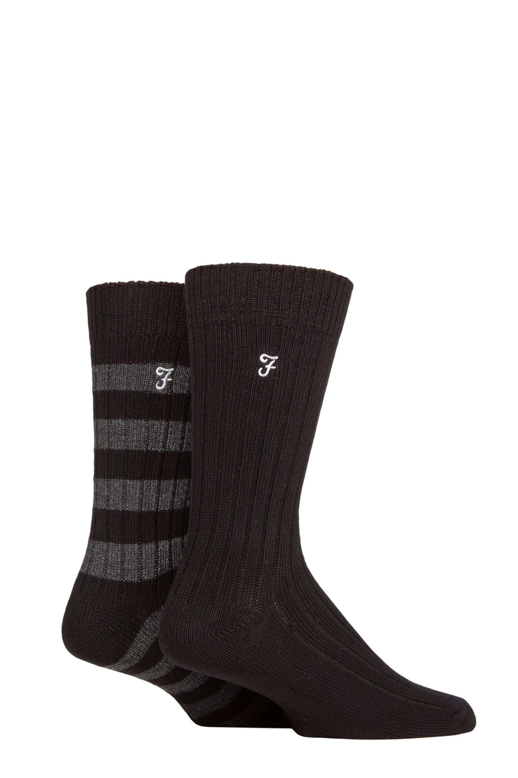 Farah Mens Bamboo Boot Socks Pack of 2 Black/Charcoal 6-11