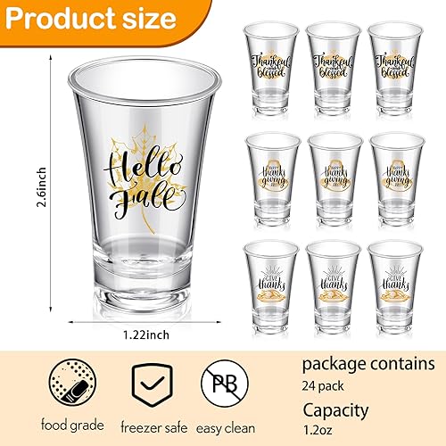 Miniatura 2 de Dandat 24 vasos de chupito de Hello Fall a granel con base pesada de 1.2 onzas, vasos reutilizables de acrílico de hoja de arce de otoño, vasos de