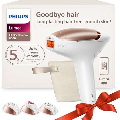 Philips Lumea 8000 Series IPL Hair Removal Device, Permanent Laser Hair Reduction for Women & Men, Easy and Comfortable Use at Home, SenseIQ, 3 Attachments for Body, Face, Intimate, BRI937/03