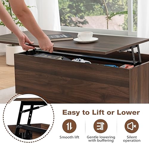 Miniatura 22 de HOMMPA Mesa de centro elevable de 40 pulgadas para sala de estar, mesas de centro blancas con almacenamiento, mesa de centro moderna LED rectangular