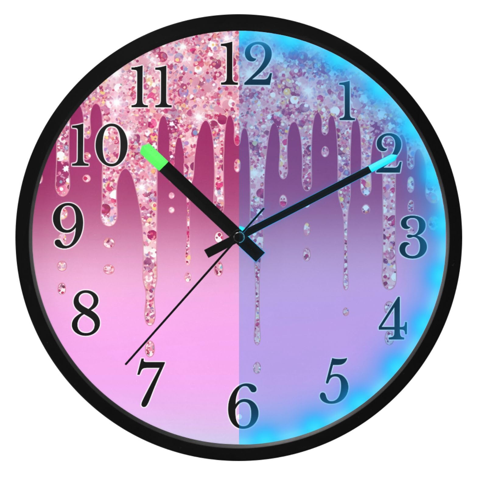 Mnsruu Reloj de pared luminoso con patrón de bloque de color brillante, reloj de pared que brilla en la oscuridad, funciona con pilas, reloj de luz nocturna silencioso sin tictac para dormitorio