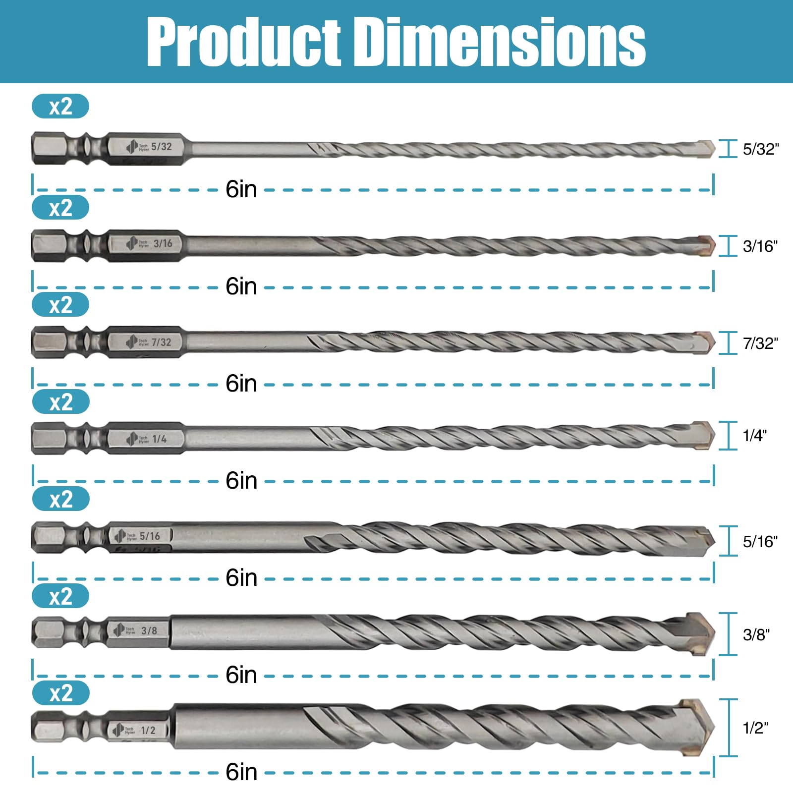 Carbide Masonry Drill Bits - 14 Piece Set -2