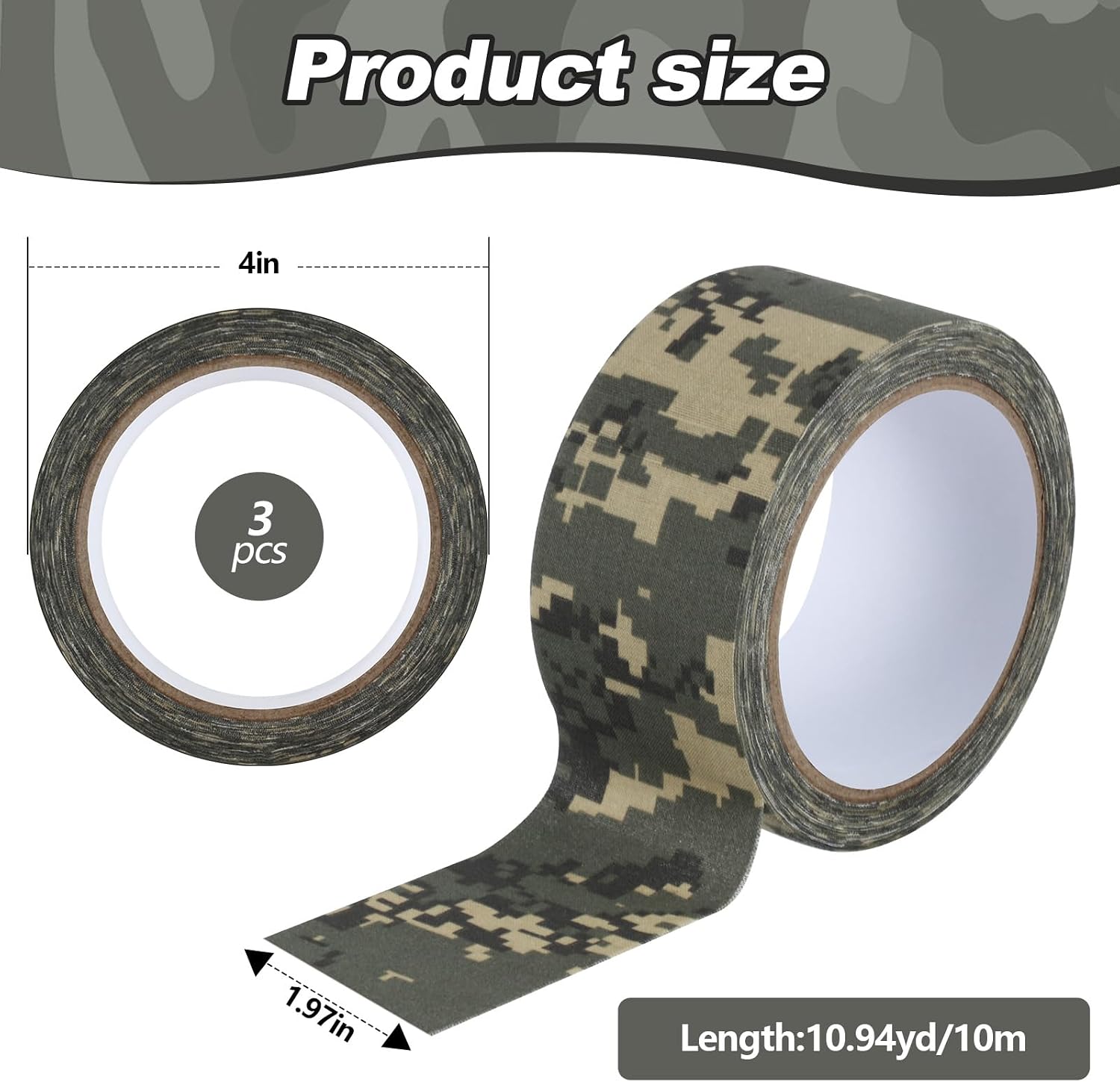 Engrowtic 3 Rolls Camo Tape 2" X 32Ft Self Adhesive