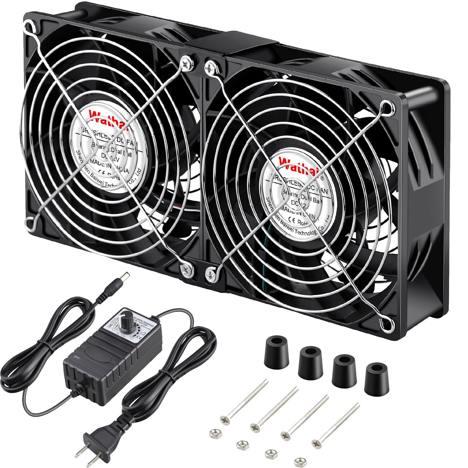 Wathai 120mm 240mm x 38mm Computer Fan with AC Plug, Powerful Big Airflow Variable Speed Controller AC 110V 120V 220V 240V for CPU Mining Rig Machine